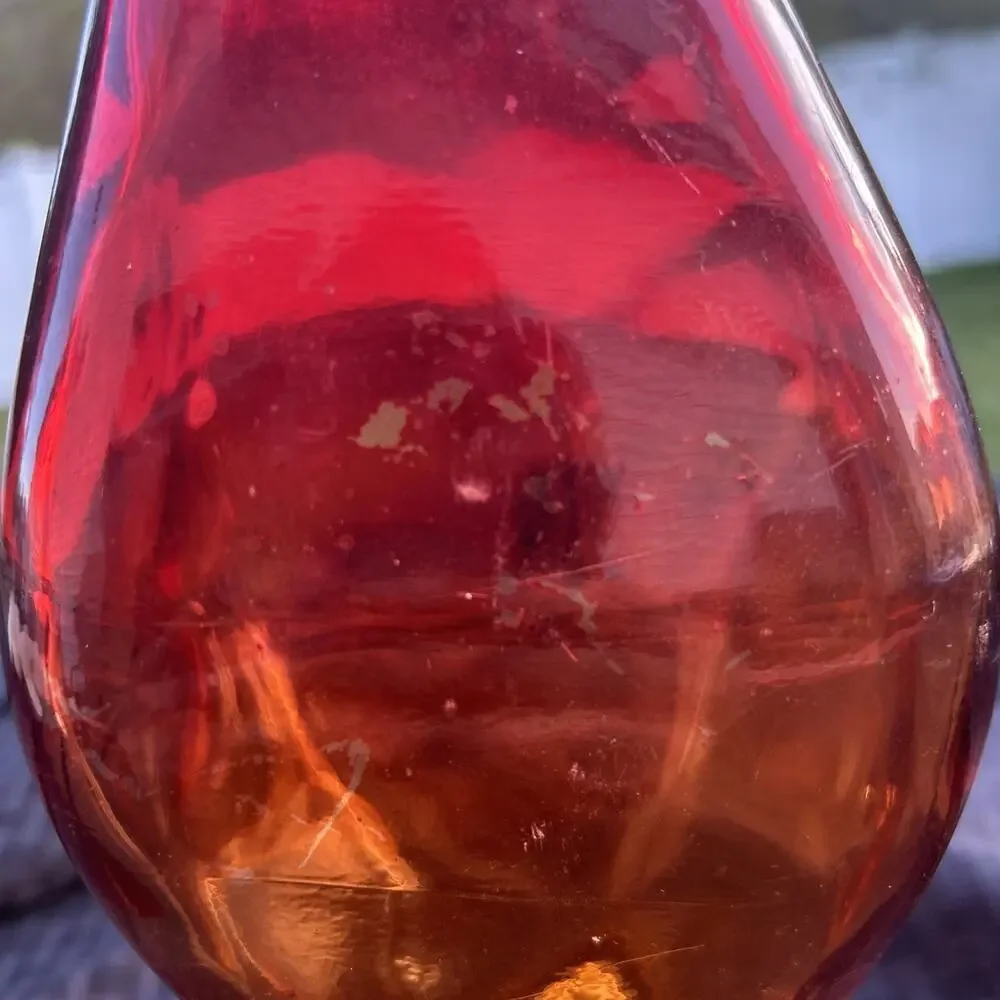 Pier 1 Art Glass Amber Vase Orange Fall Bubble Tall Glass Halloween Autumn 9”